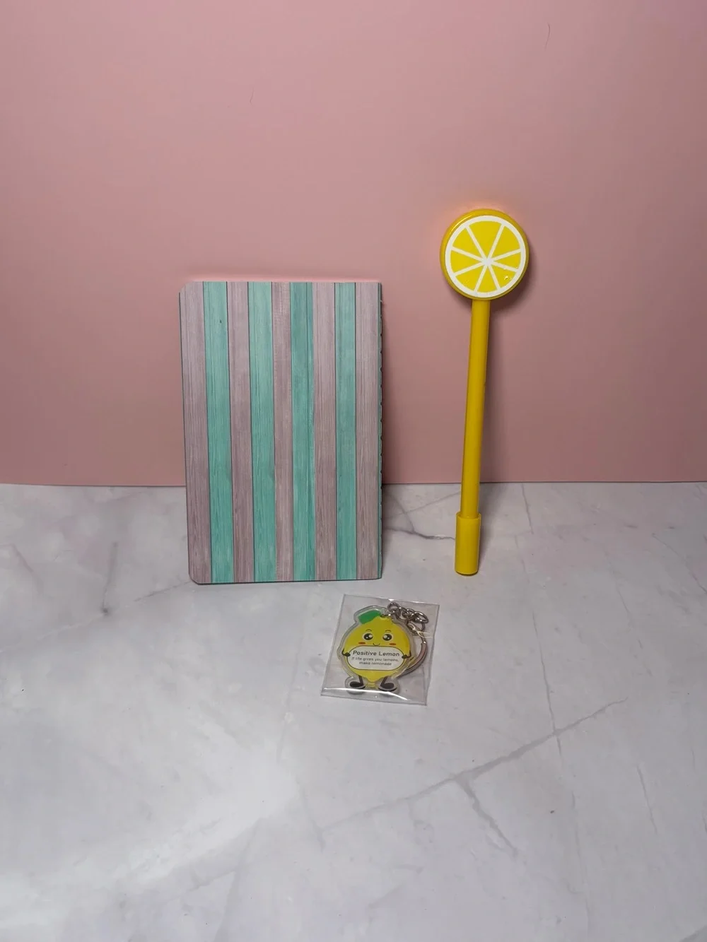 Lemon Print ‘Work Hard’ Mini Notebook, Pen and Keychain